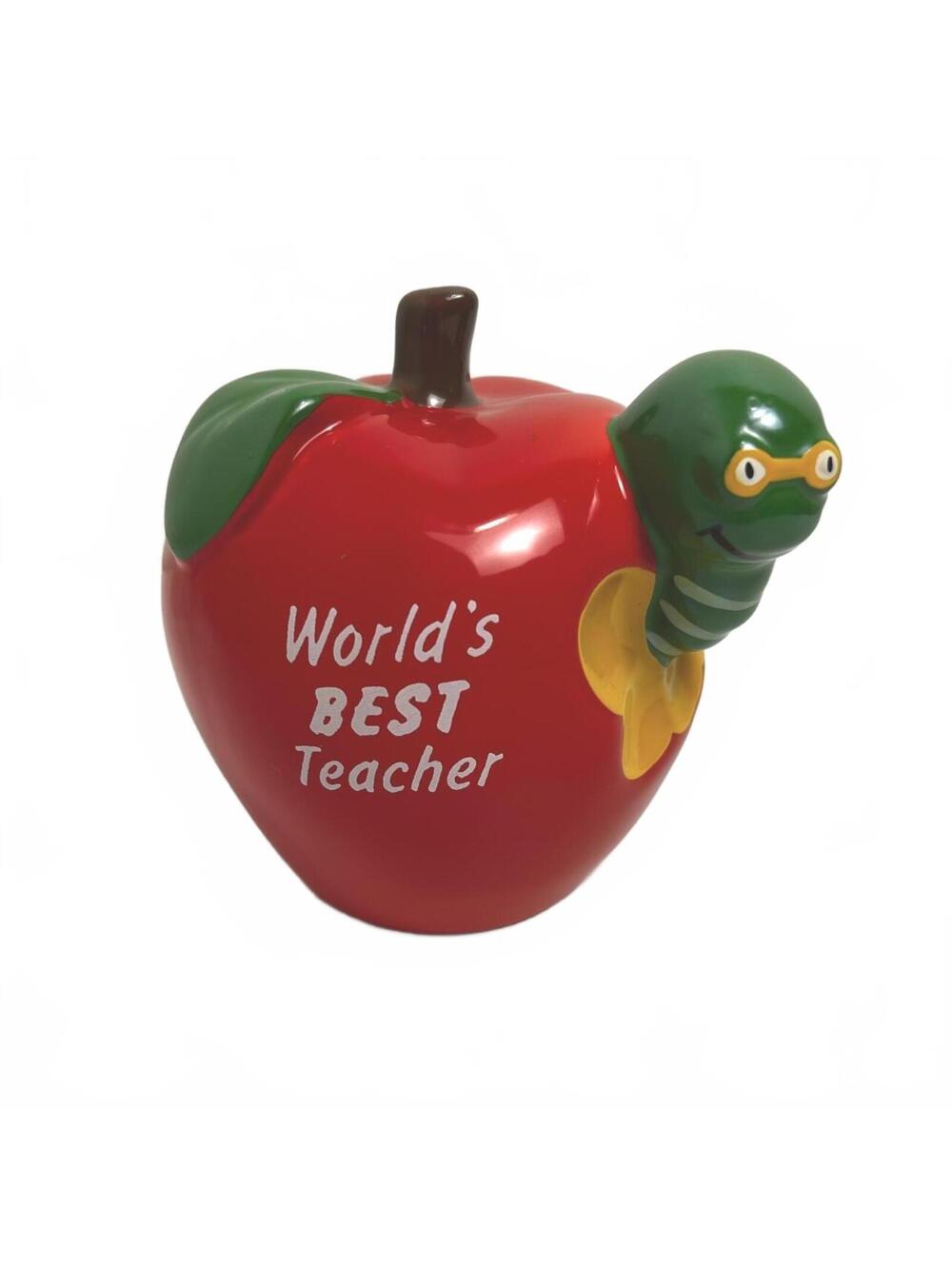 World's Best Teacher Ceramic Apple Pencil Holder with Worm Desk Organizer